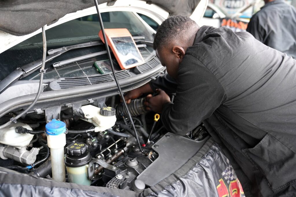 Diagnostic scan tablet on a car being checked at Car Care Clinic, The Square Sunninghill