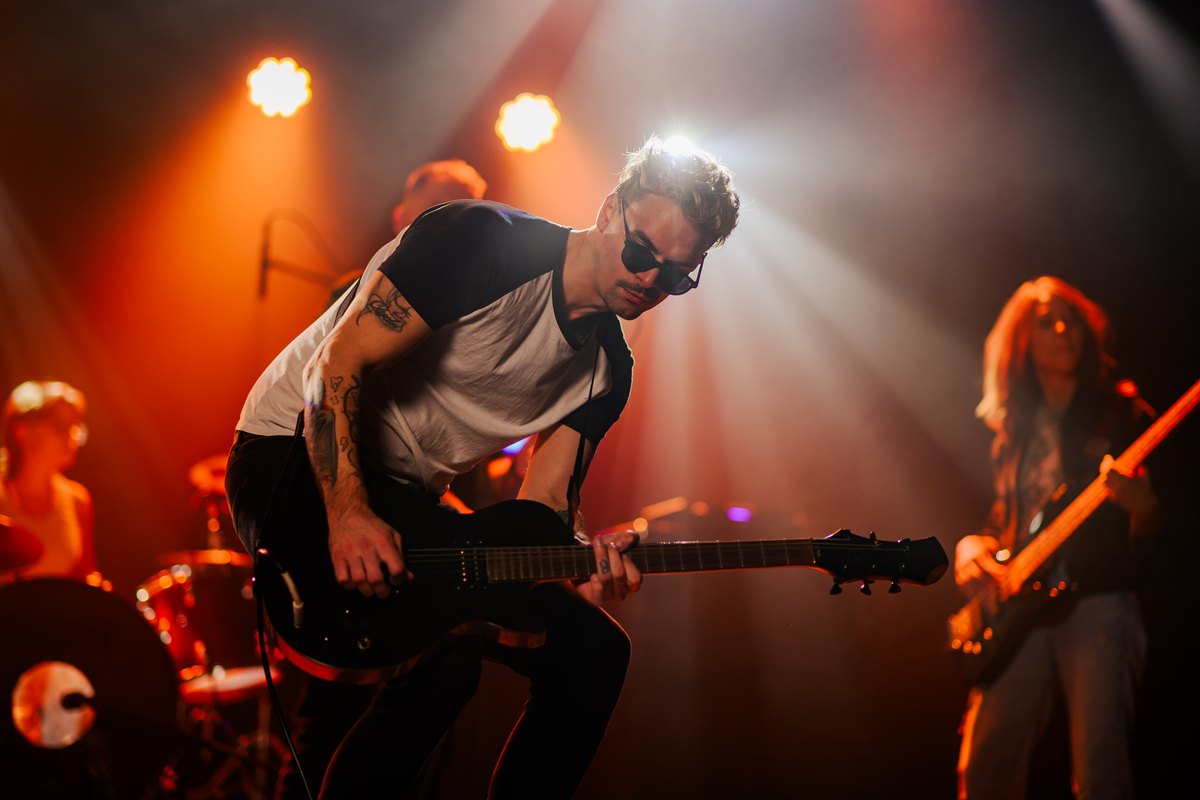 Rock band on stage, ahead of Praise the LOUD Fest at Sognage